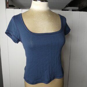 Intimately Free People Women's M Dark Blue Cropped Knit Top Square Neck 90s